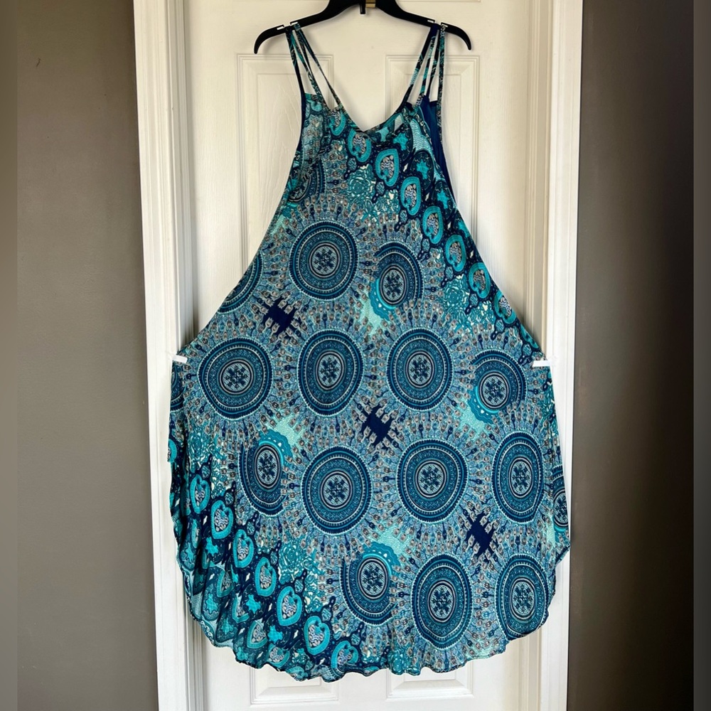 Bohemian Blue and Green Maxi Dress / Beach Cover up.